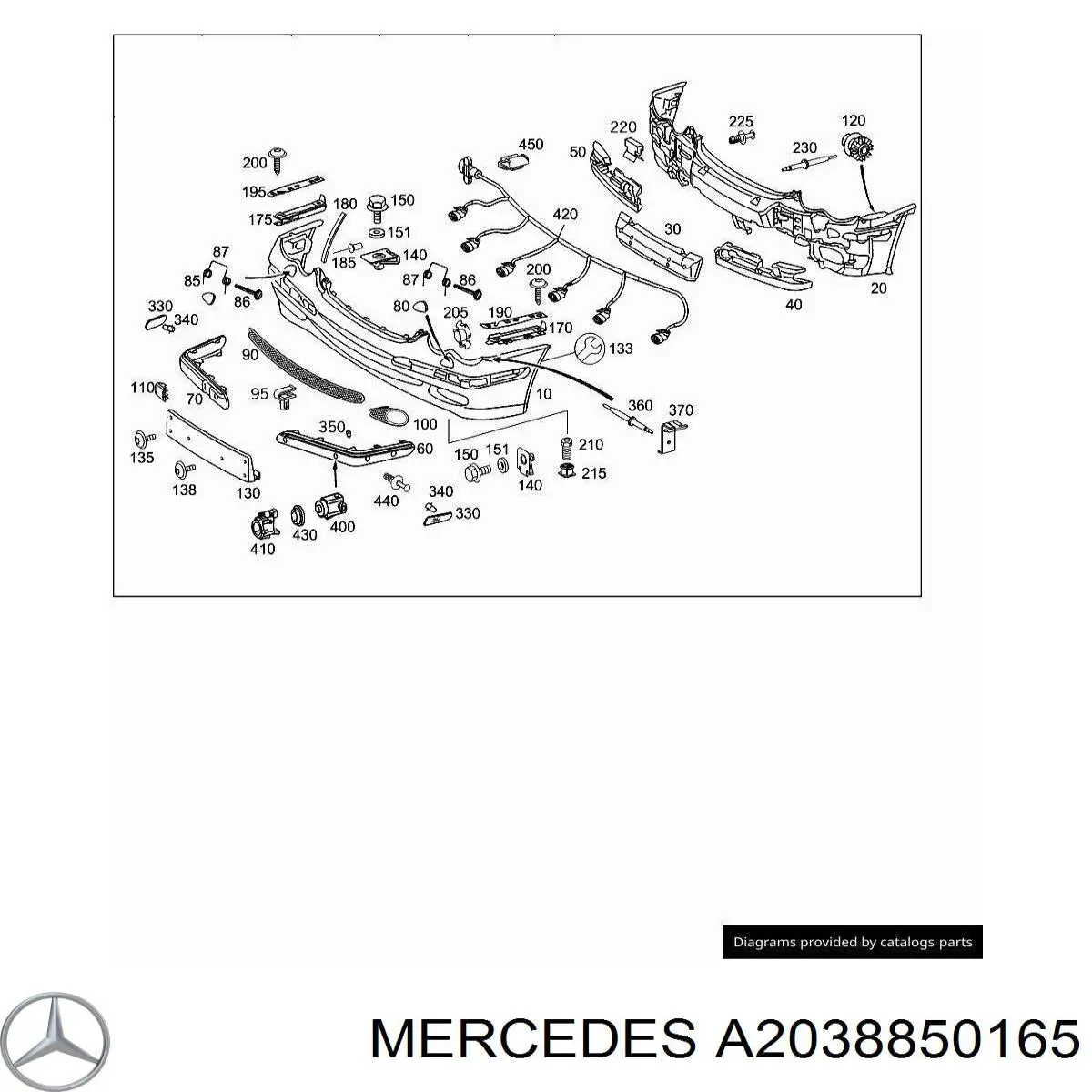 A2038850165 Mercedes pára-choque dianteiro, parte interna