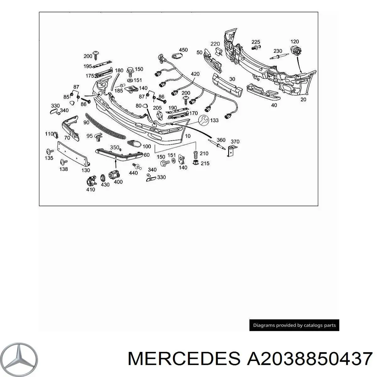 Купить A2038850437 Mercedes Абсорбер (наполнитель) бампера переднего
