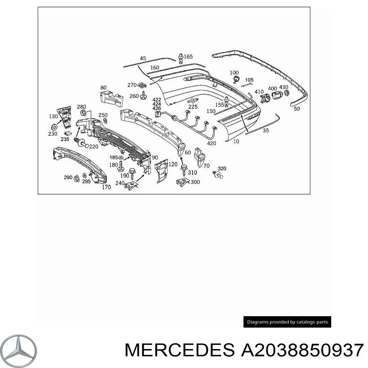 Купить A2038850937 Mercedes Абсорбер бампера заднего