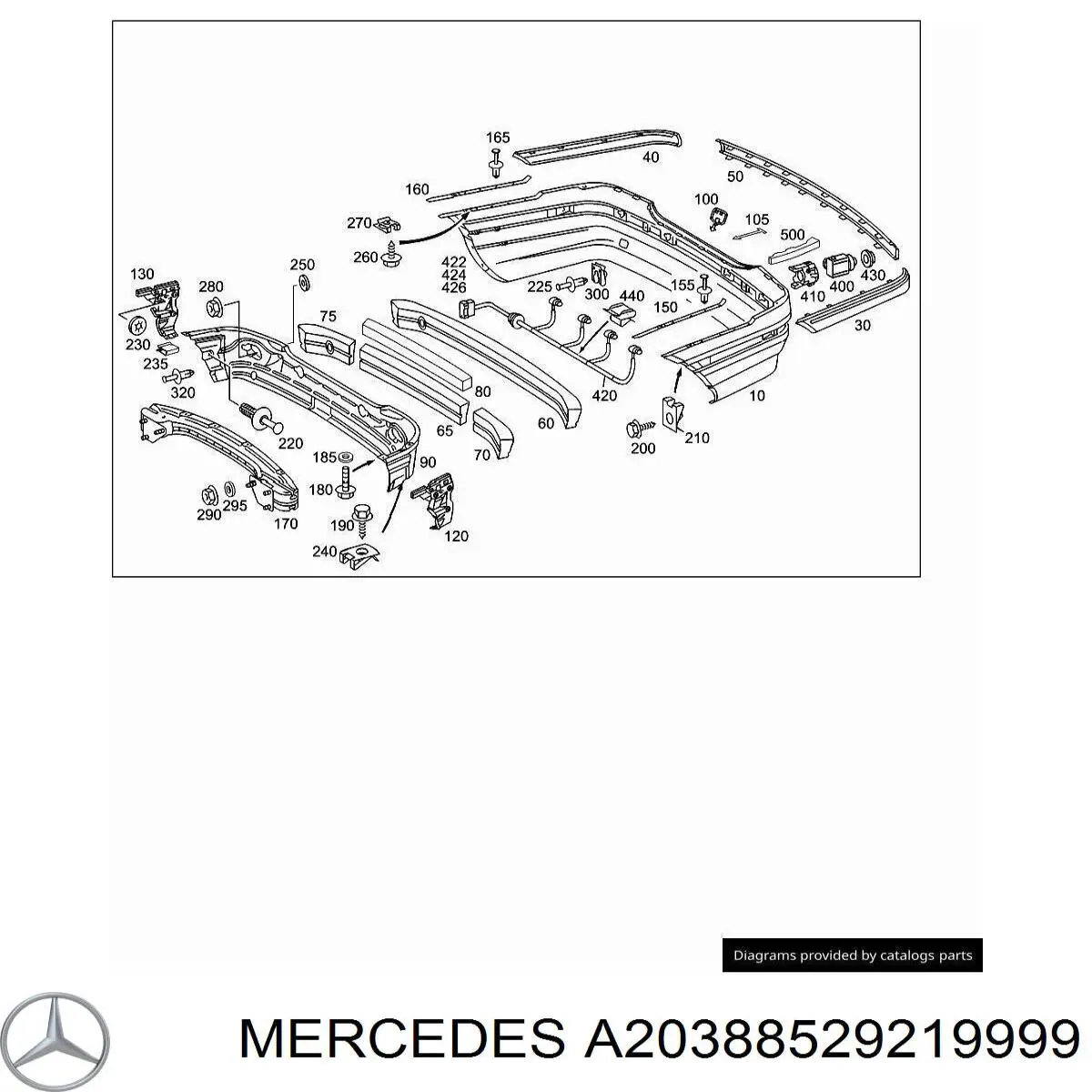 Молдинг бампера заднего центральный A2038852921 Mercedes