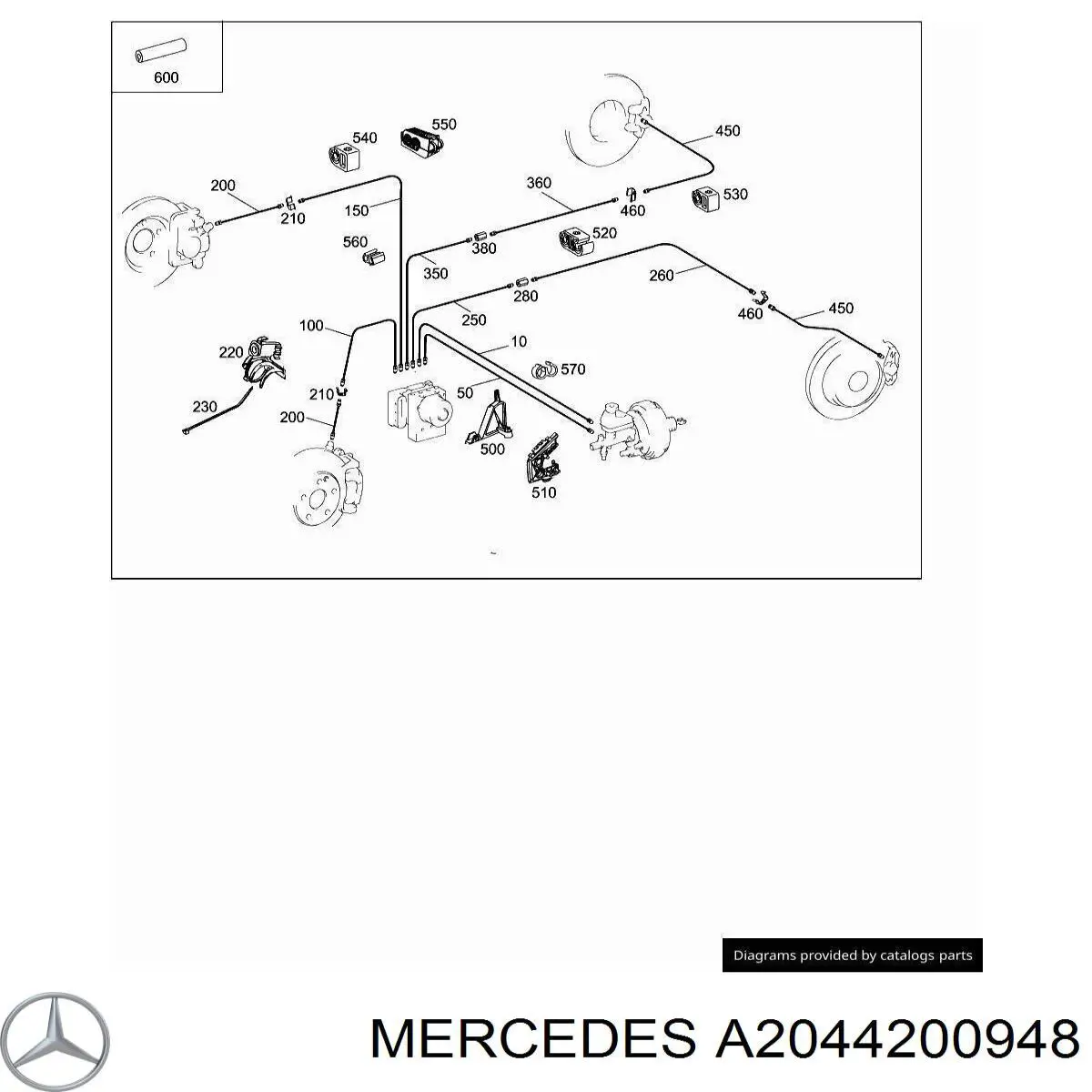 A2044200948 Mercedes шланг тормозной передний