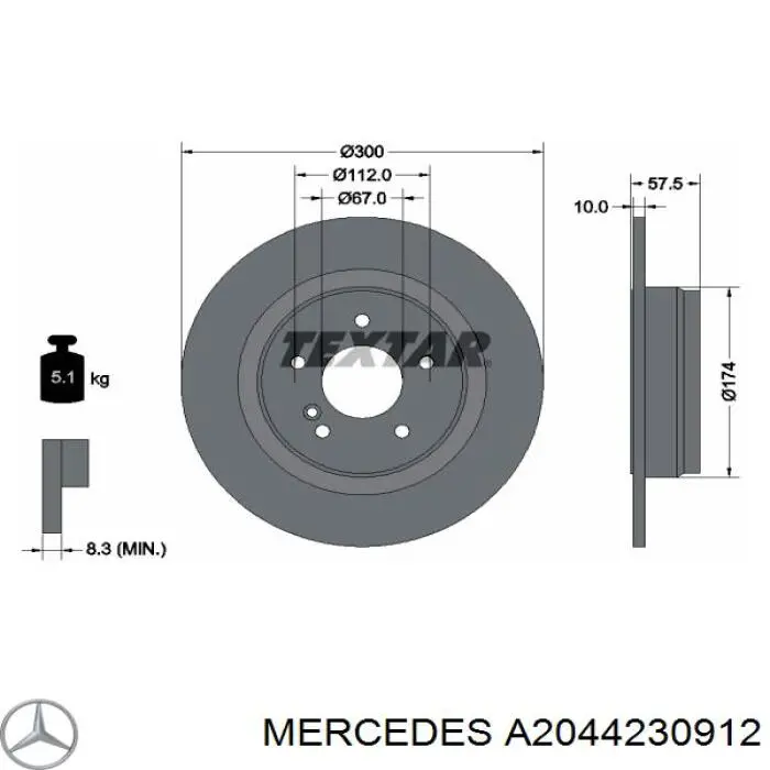 Купить A2044230912 Mercedes Диск тормозной задний