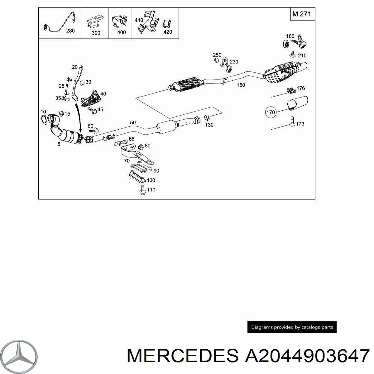 Передняя часть глушителя A2044907847 Mercedes