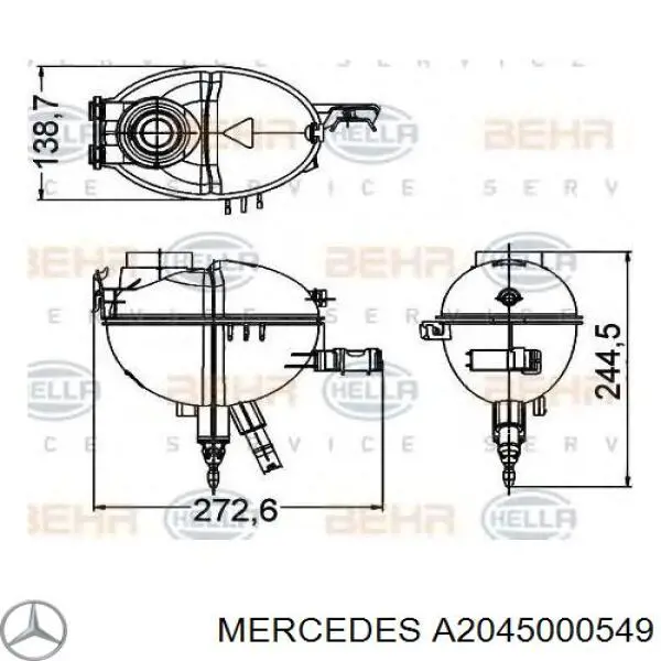 A2045000549 Mercedes tanque de expansão do sistema de esfriamento