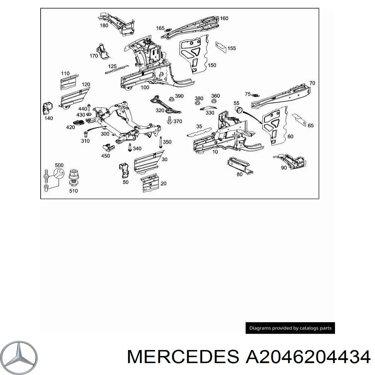 A2046204434 Mercedes longarina de chassi dianteira direita