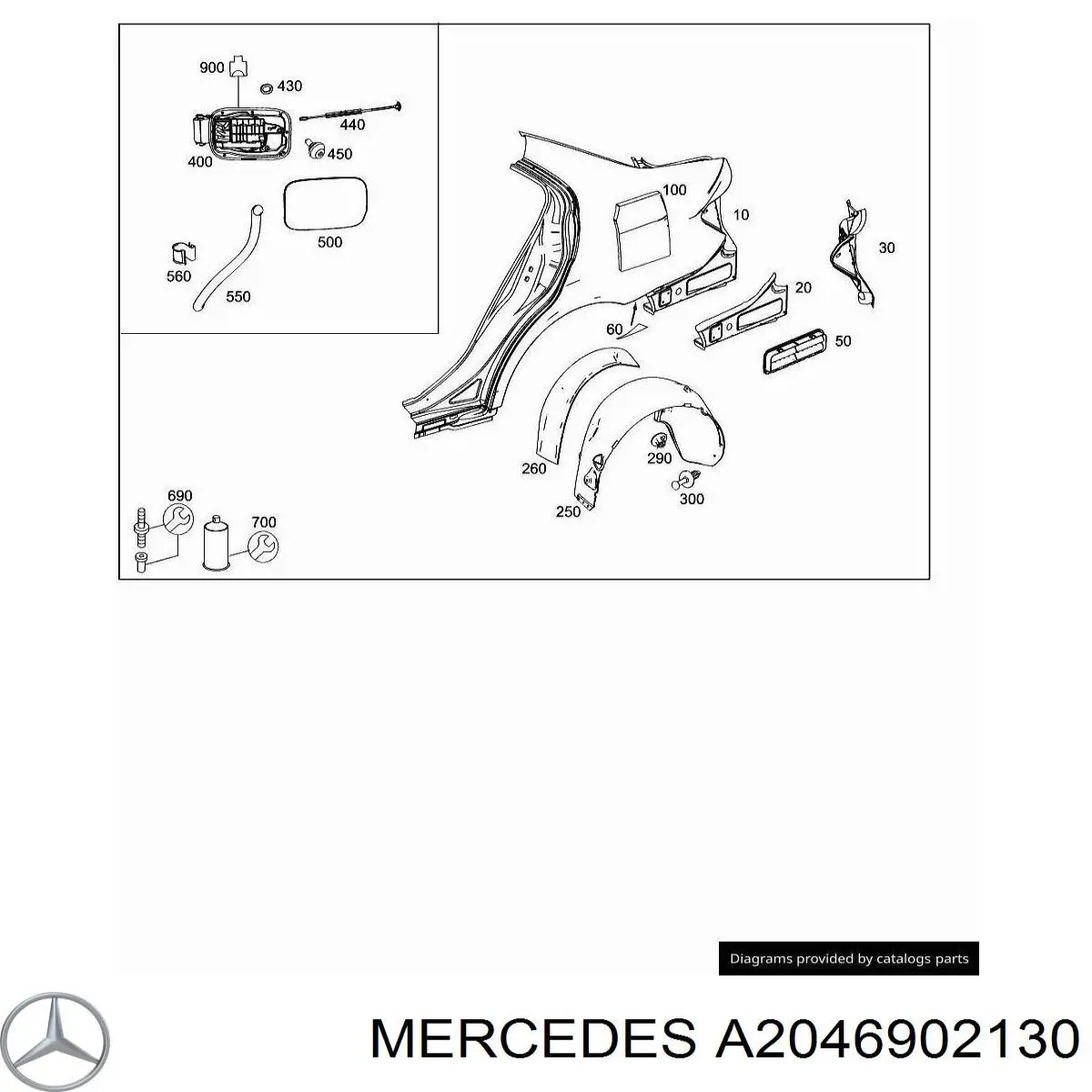 Купить 2046905330 Mercedes Подкрылок задний правый