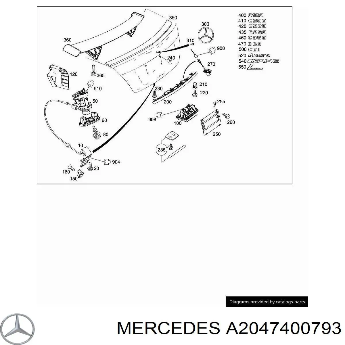 A2047400793 Mercedes placa sobreposta de tampa de porta-malas