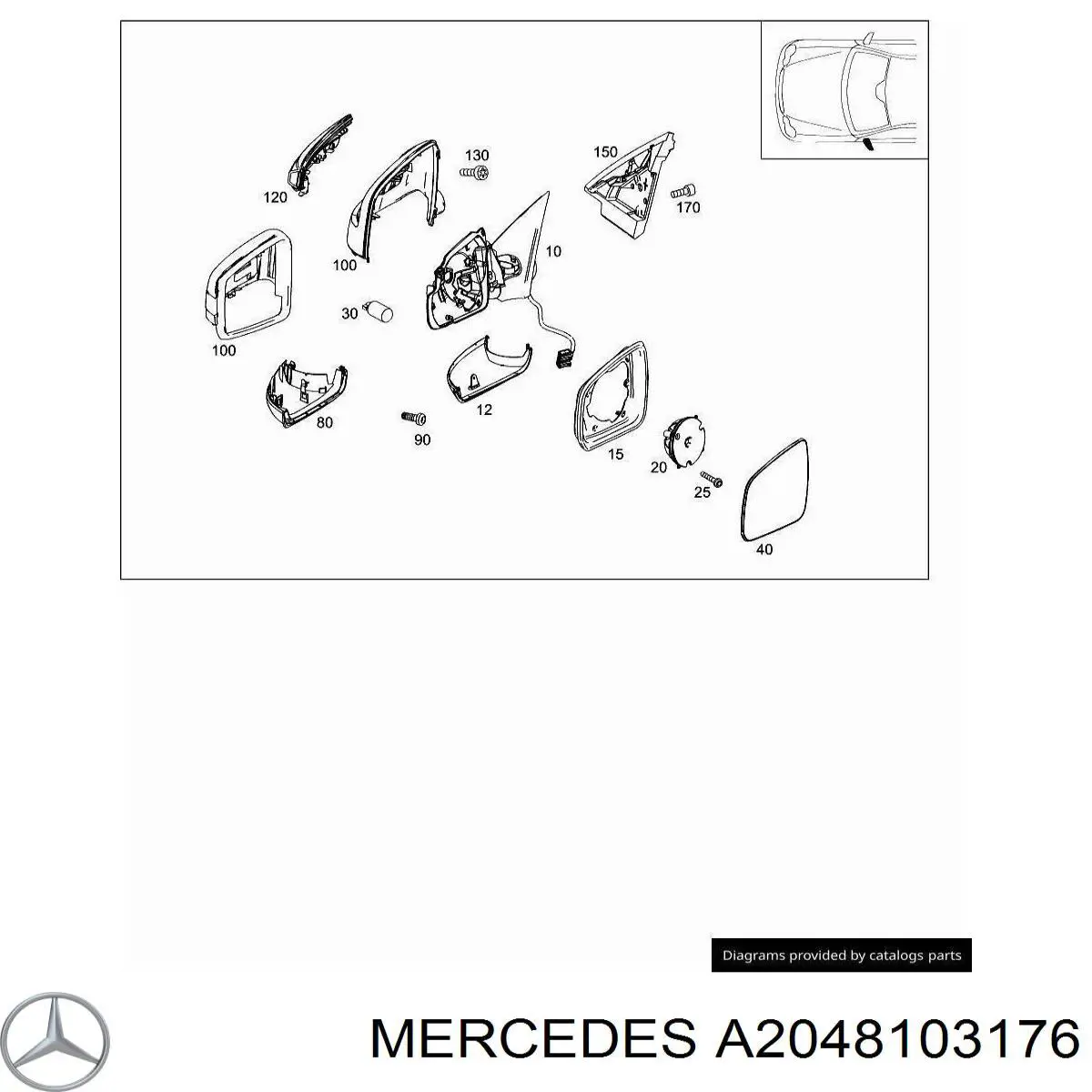 Espelho de retrovisão esquerdo para Mercedes C (W204)