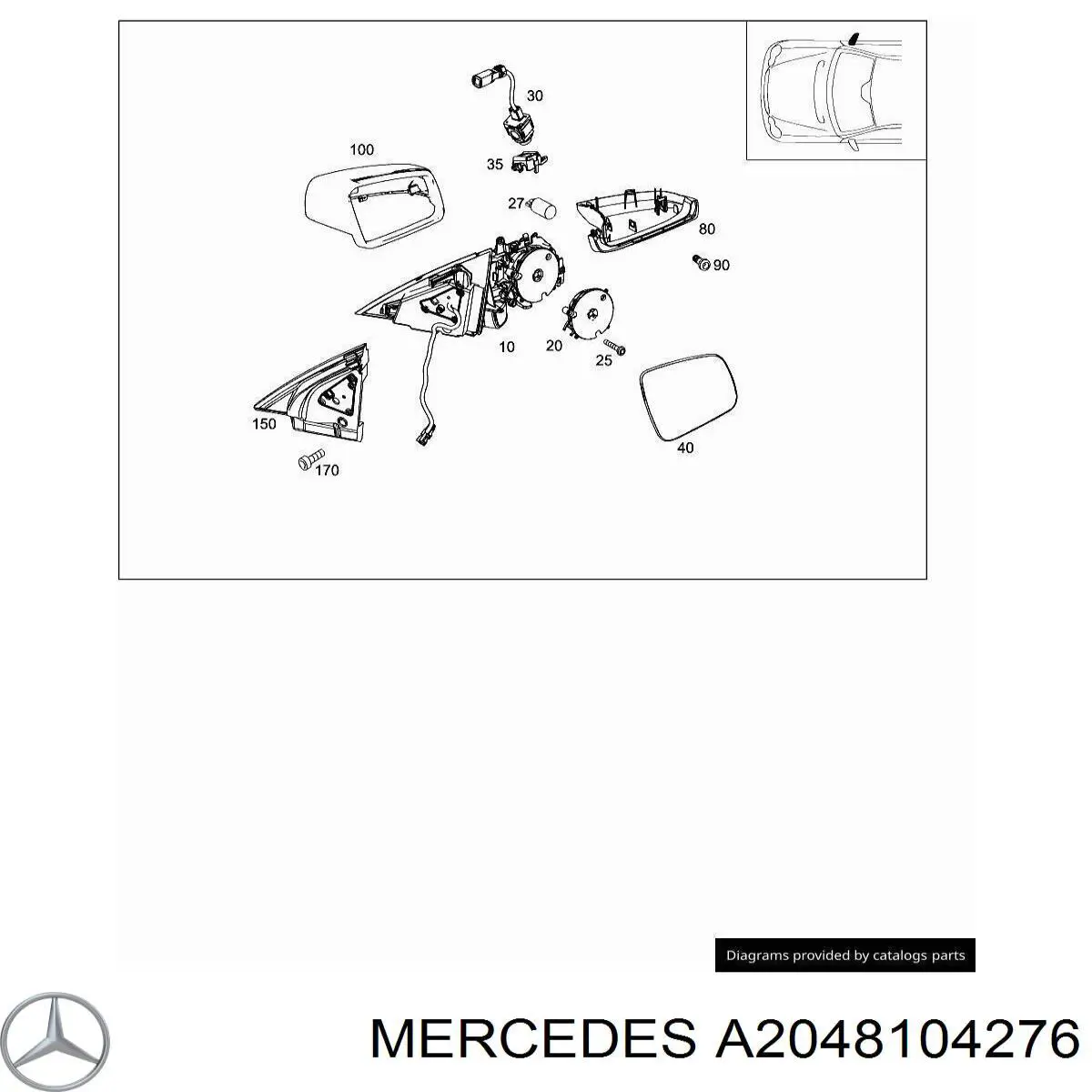 Caixa do espelho de retrovisão direito para Mercedes GLK (X204)