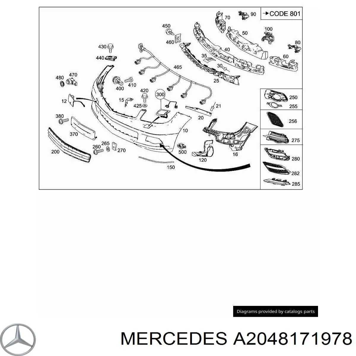 Панель крепления номерного знака переднего A2048171978 Mercedes