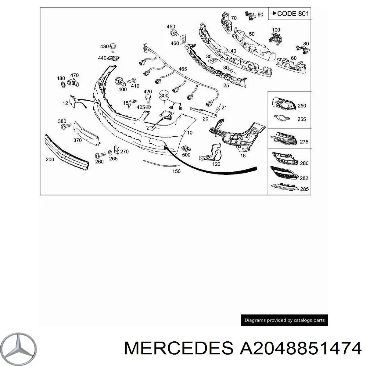 2048851474 Mercedes ободок (окантовка фары противотуманной правой)