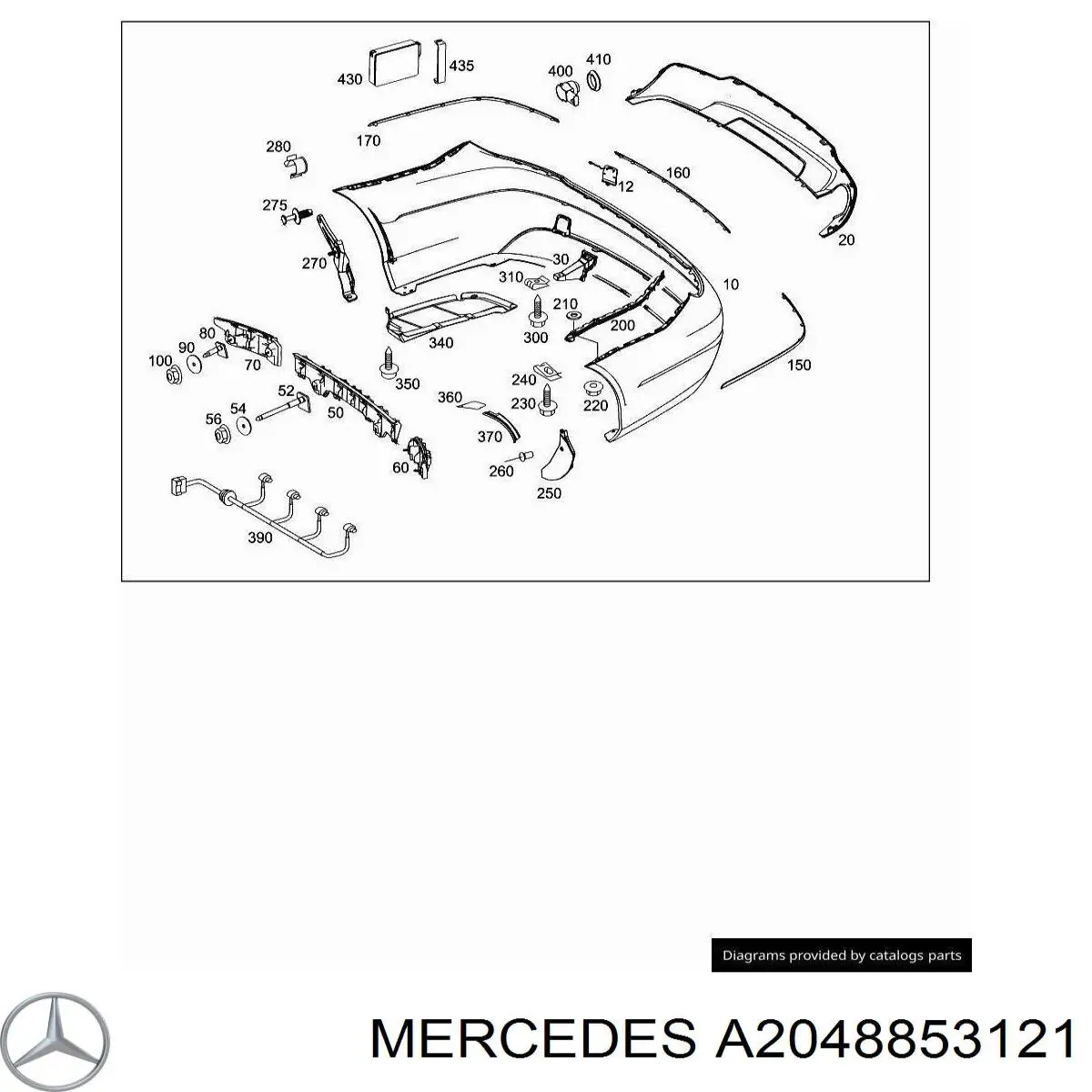Купить A2048853121 Mercedes Молдинг бампера заднего центральный