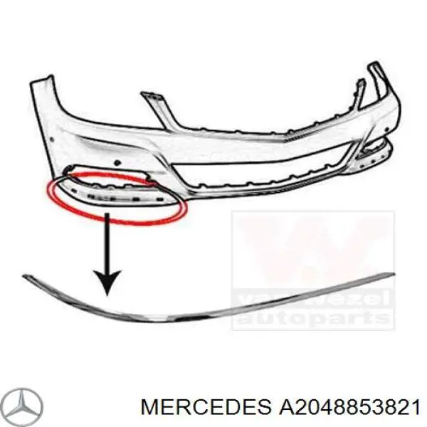 Молдинг бампера переднего левый A2048853821 Mercedes