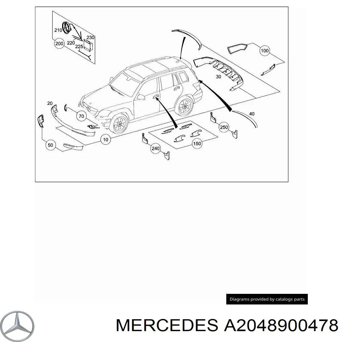 A2048900478 Mercedes protetores de lama dianteiros, kit