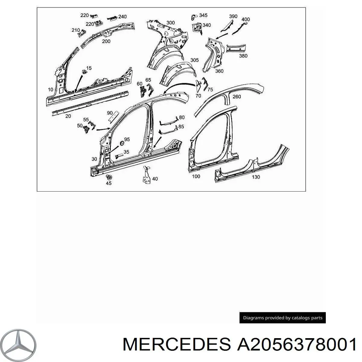 Порог внешний правый Mercedes C седан (W205) (2013 - 2021) цена, от 131.18 USD