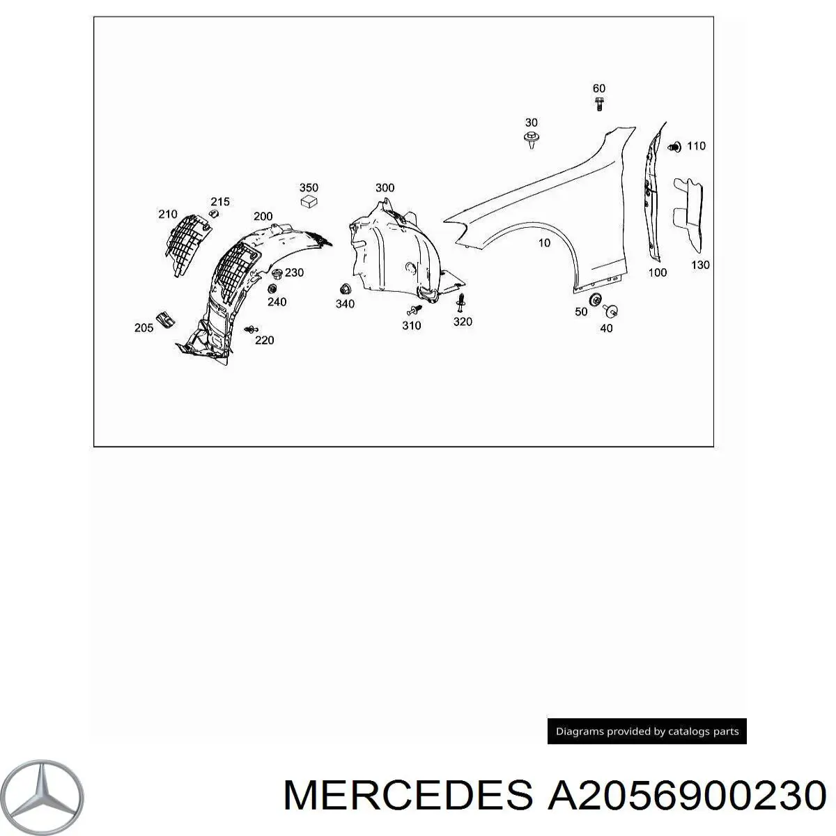 Подкрылок крыла переднего правый задний A205690023028 Mercedes