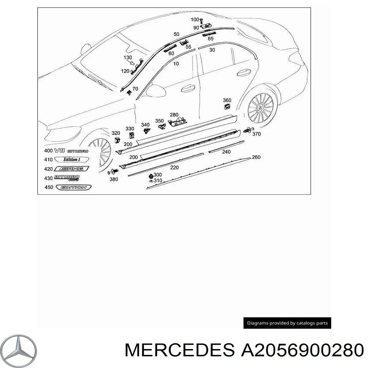 Молдинг передней правой двери, верхний Mercedes A2056900280 цена, от 38.01 USD