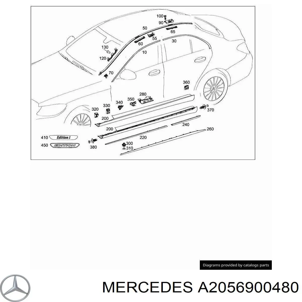 Молдинг двери задней правой верхний Mercedes A2056900480 цена, от 50.68 USD