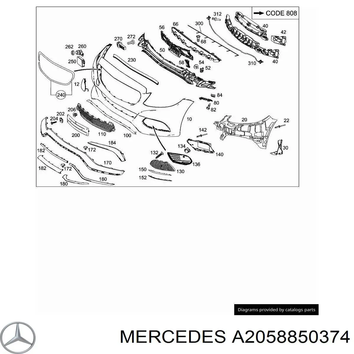 Молдинг решетки бампера переднего левый A2058850374 Mercedes