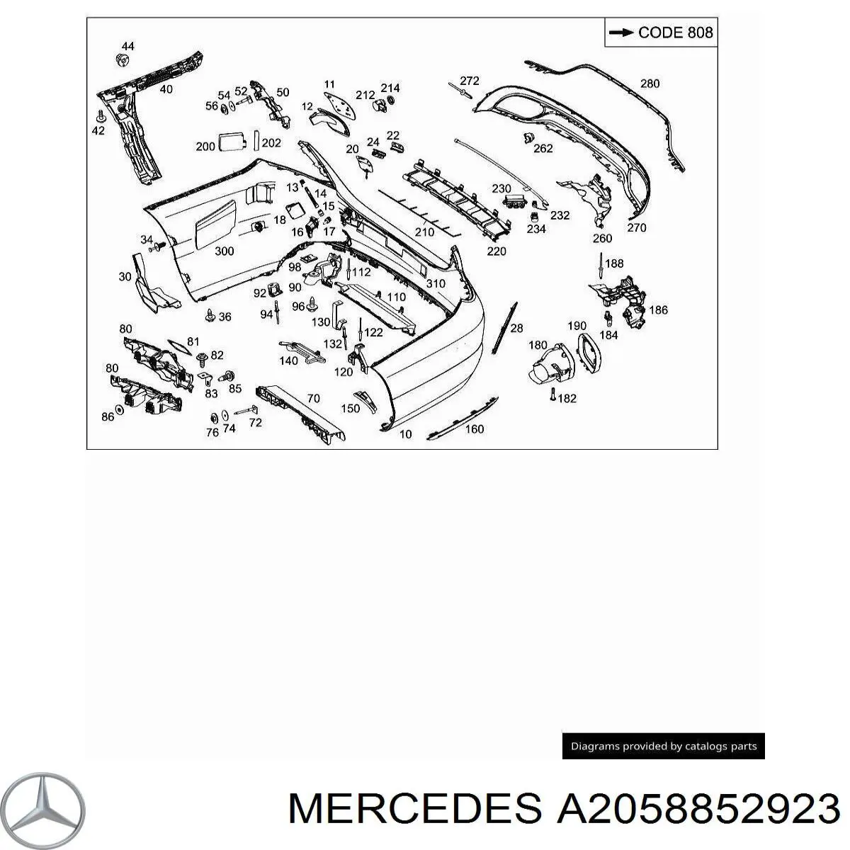 Купить A2058852923 Mercedes Кронштейн бампера заднего