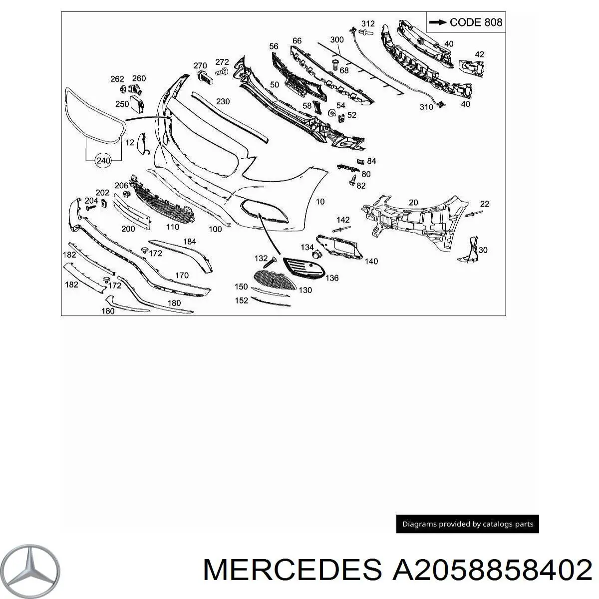 Решетка бампера переднего левая A2058858402 Mercedes