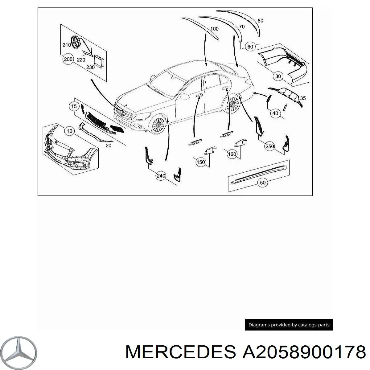  Задние брызговики Mercedes C 