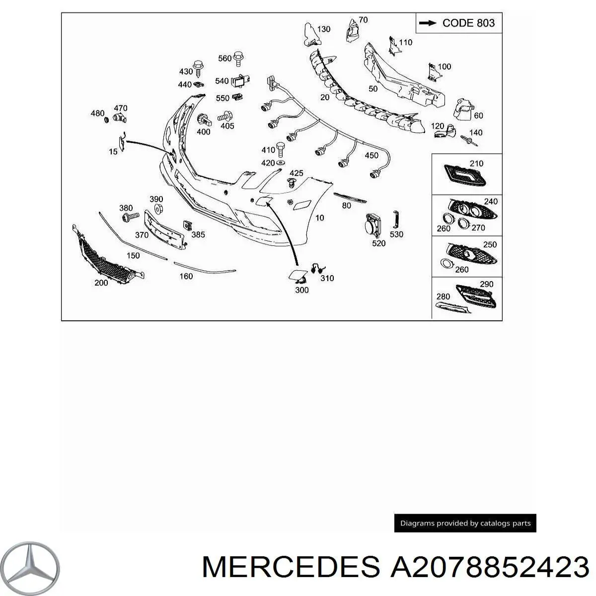 Решетка переднего бампера, левая Mercedes A2078852423 цена, от 14.88 USD