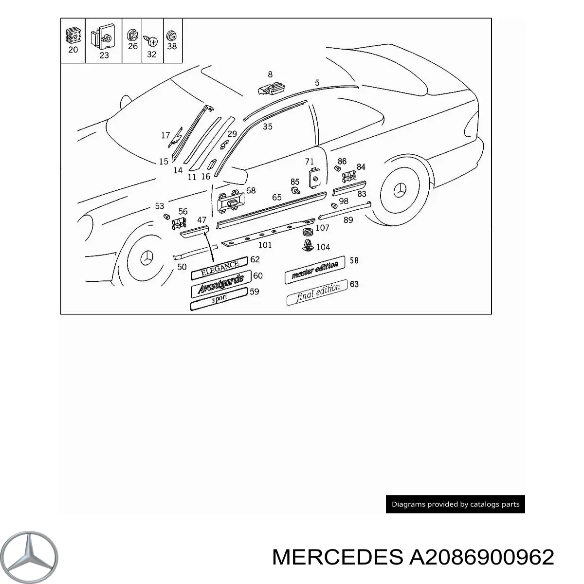 Накладка (молдинг) порога наружная задняя левая Mercedes A2086900962 цена, от 15.20 USD