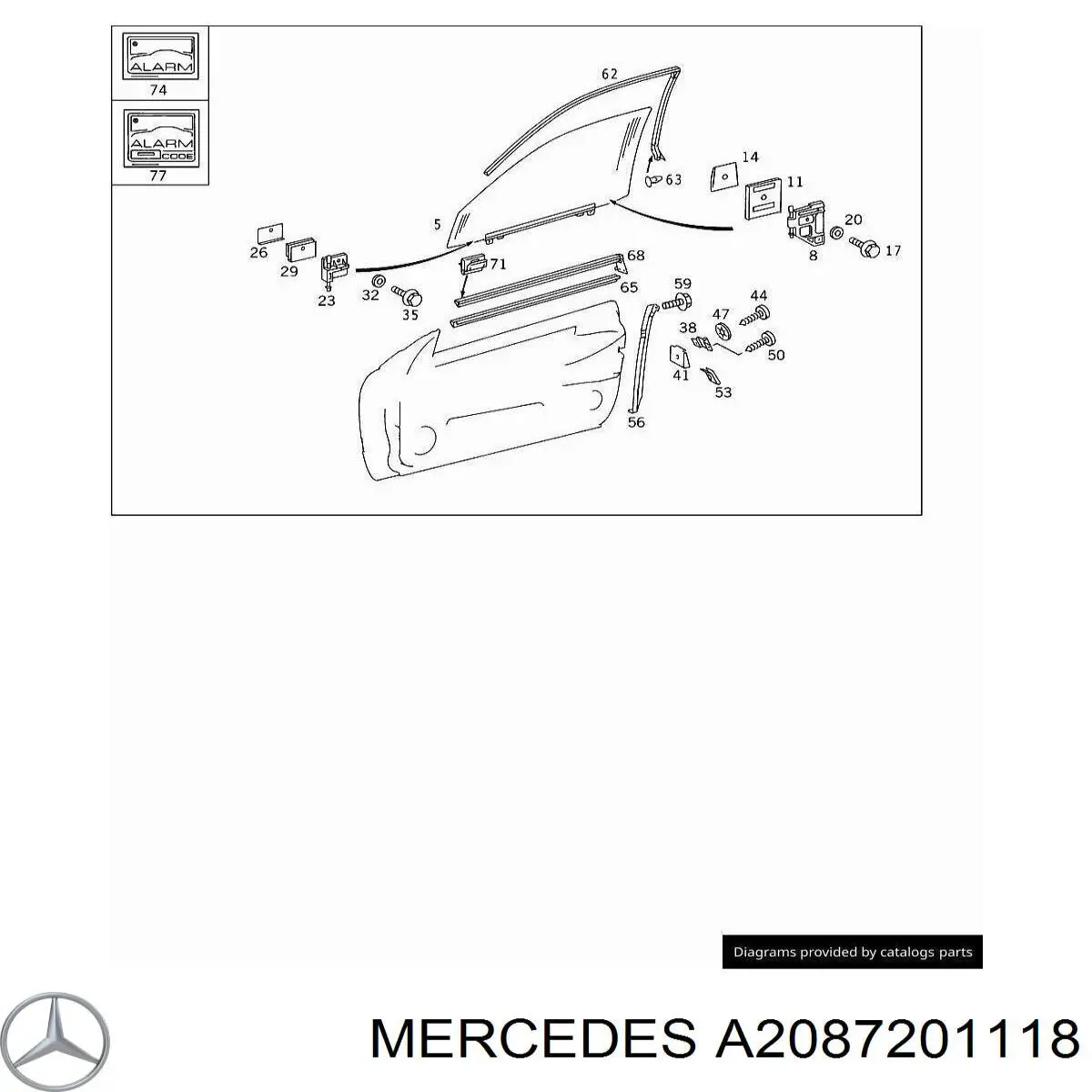 Стекло водительской двери на Mercedes CLK-Class (C208)