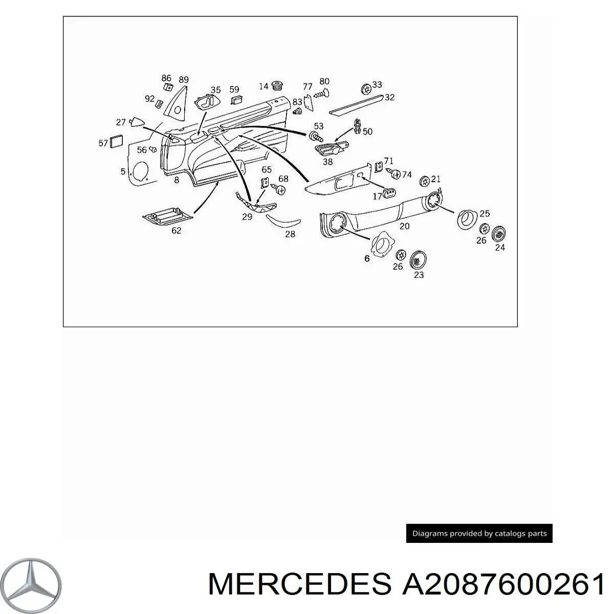 A2087600261 Mercedes maçaneta interna direita da porta dianteira