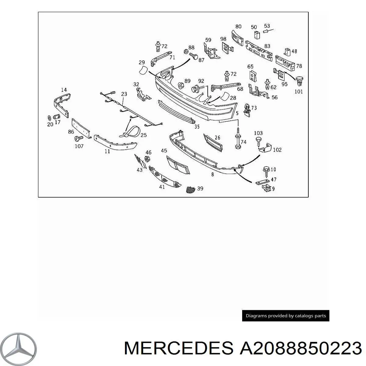 2088850223 Mercedes решетка бампера переднего правая