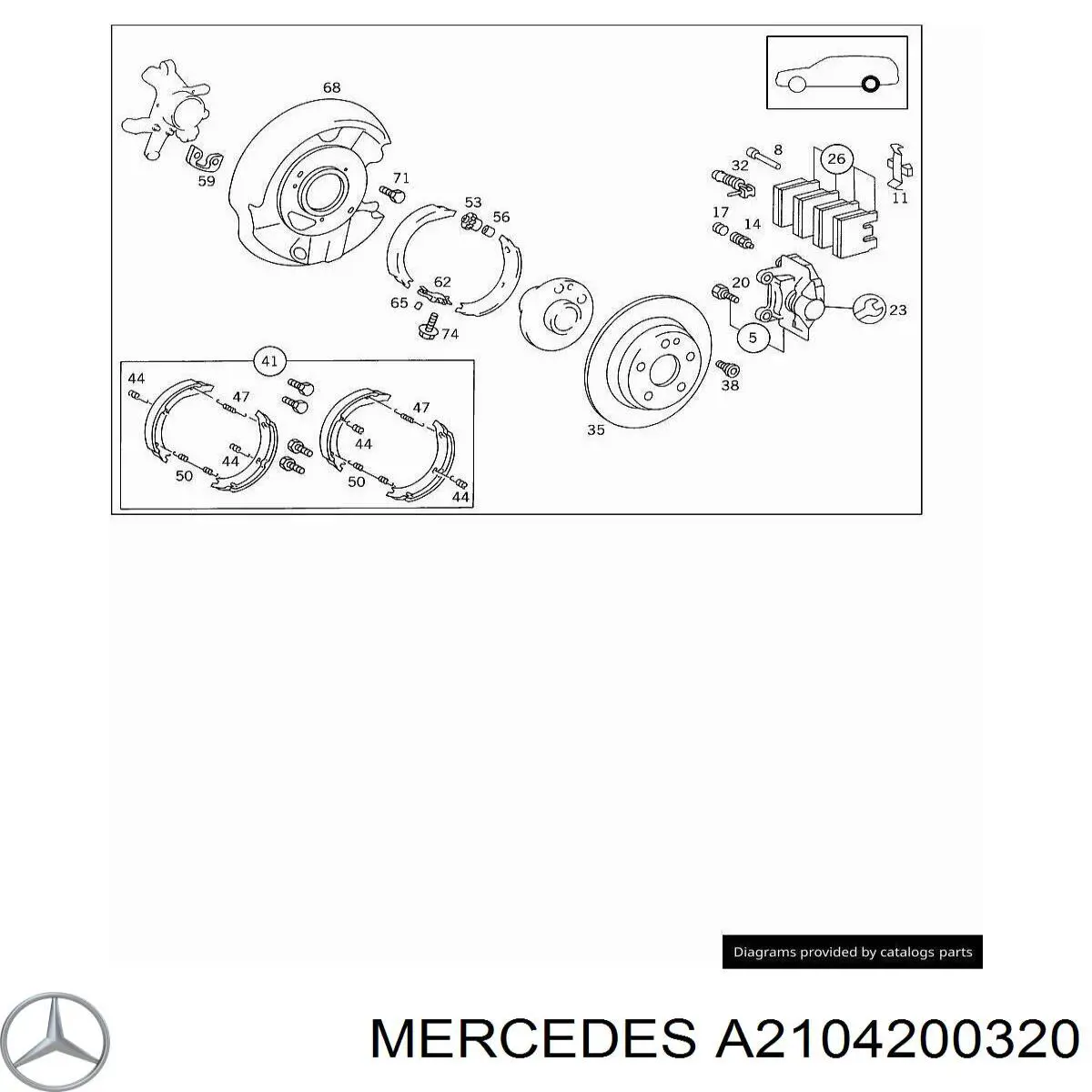 Купить A2104200320 Mercedes Колодки ручника/стояночного тормоза