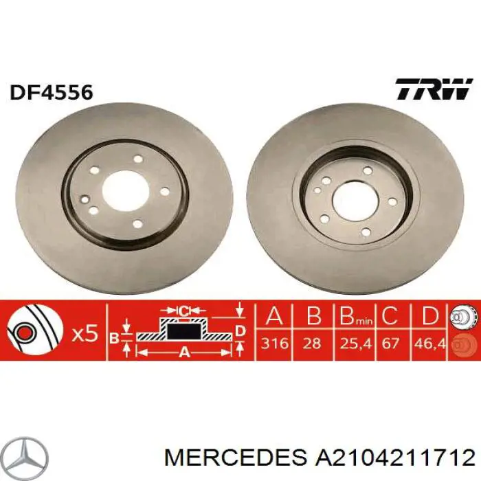 Тормоз дисковый передний Mercedes A2104211712 цена, от 49.27 USD