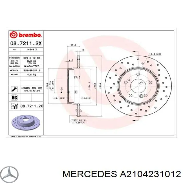 A2104231012 Mercedes диск тормозной задний