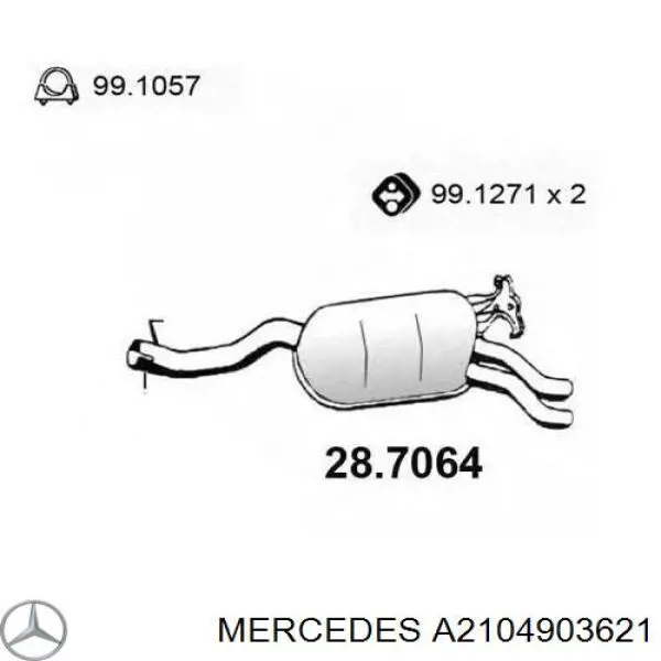 A2104903621 Mercedes глушитель, центральная и задняя часть
