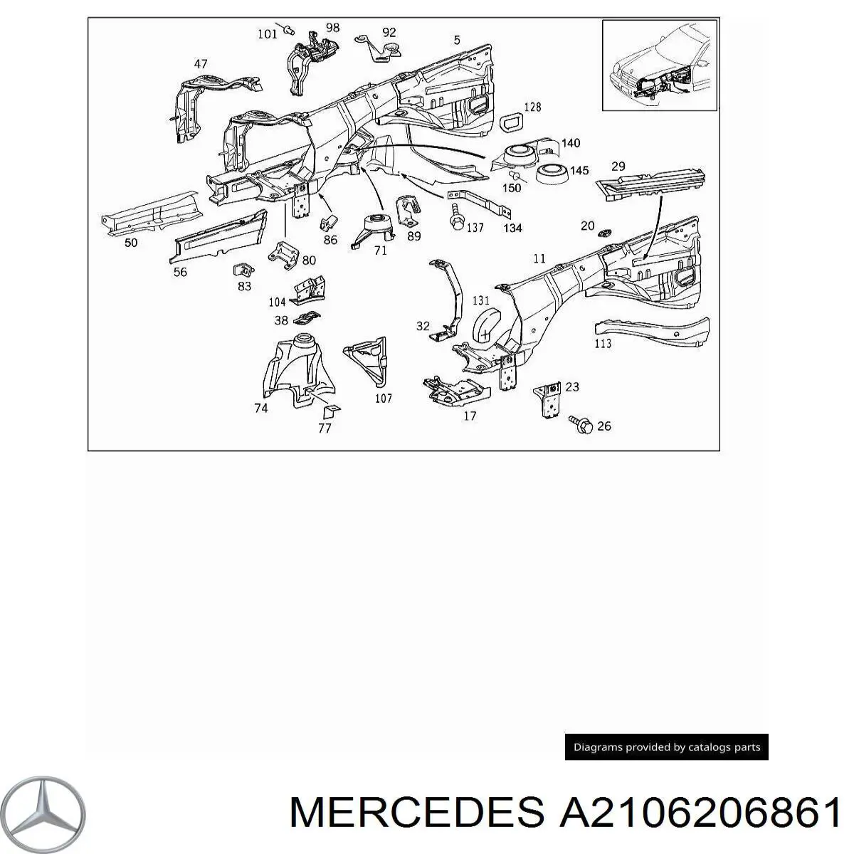 Лонжерон рамы передний правый на Mercedes E (S210)