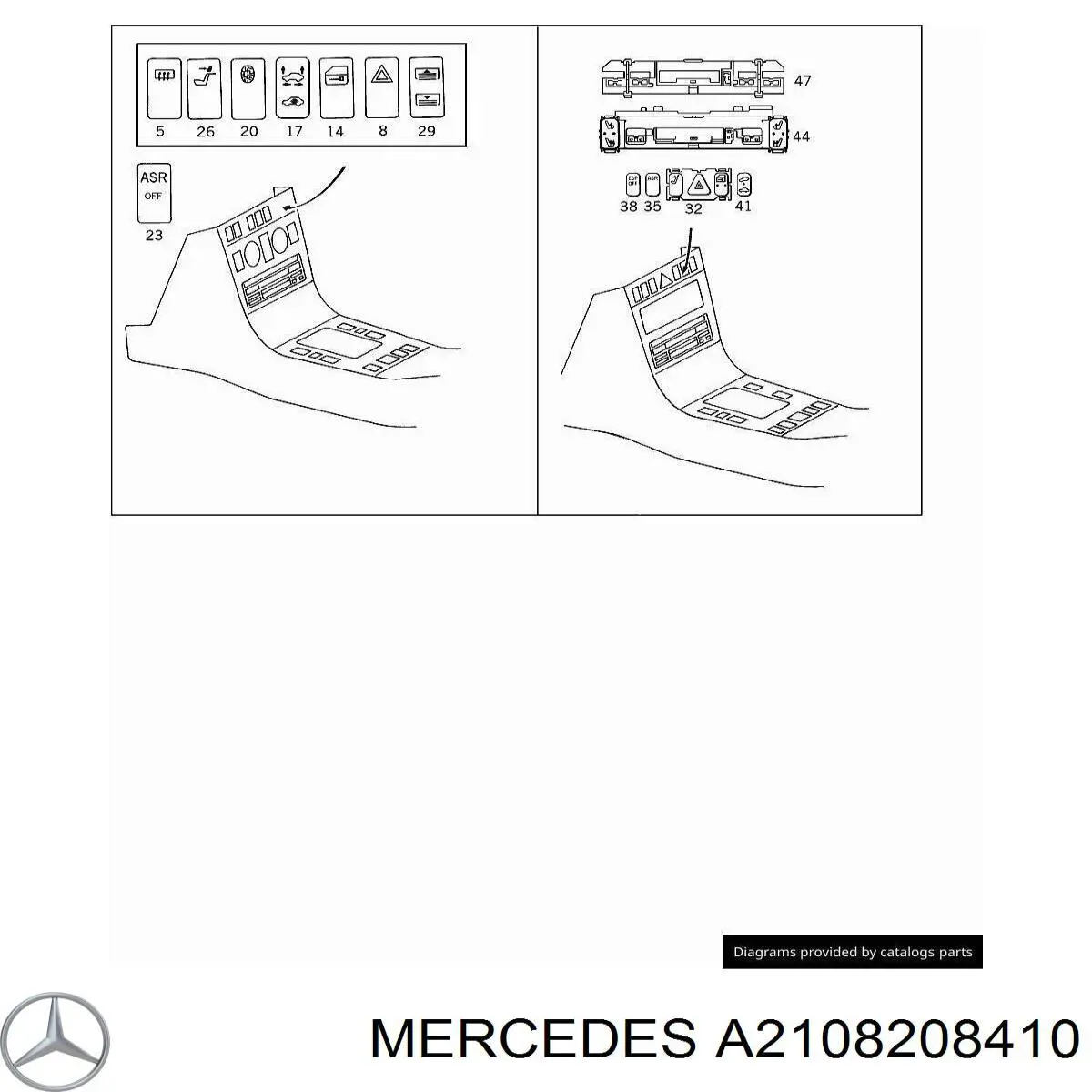 A2108208410 Mercedes unidade de botões de controlo de elevador de vidro de consola central