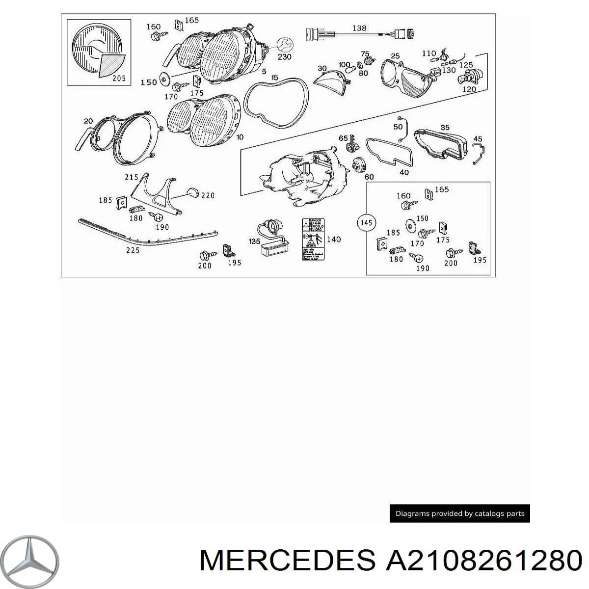 2108261280 Mercedes уплотнитель стекла фары правой