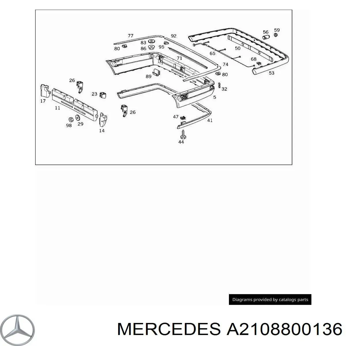 2108800136 Mercedes молдинг бампера заднего левый