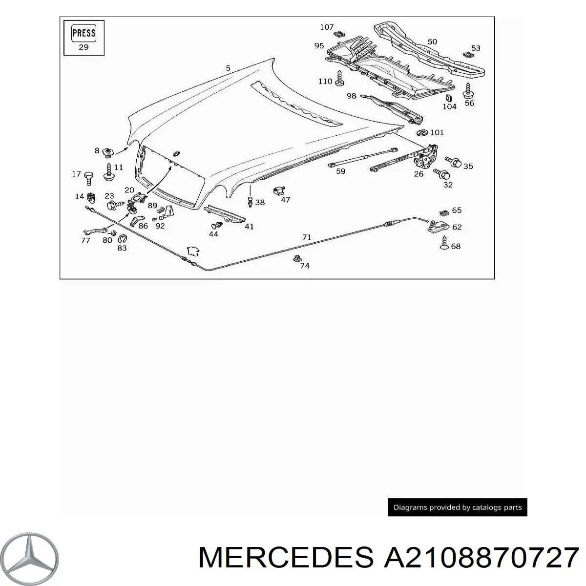 Язычок открывания капота на Mercedes E (S210)