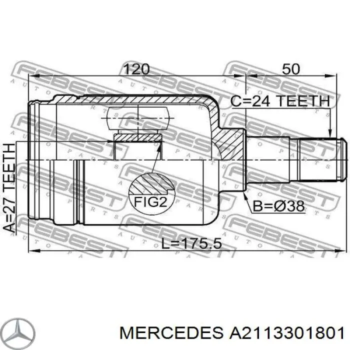 2113301801 Mercedes Полуось передняя, правая