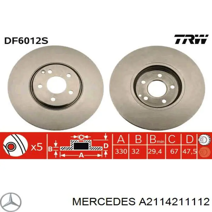 A2114211112 Mercedes диск тормозной передний