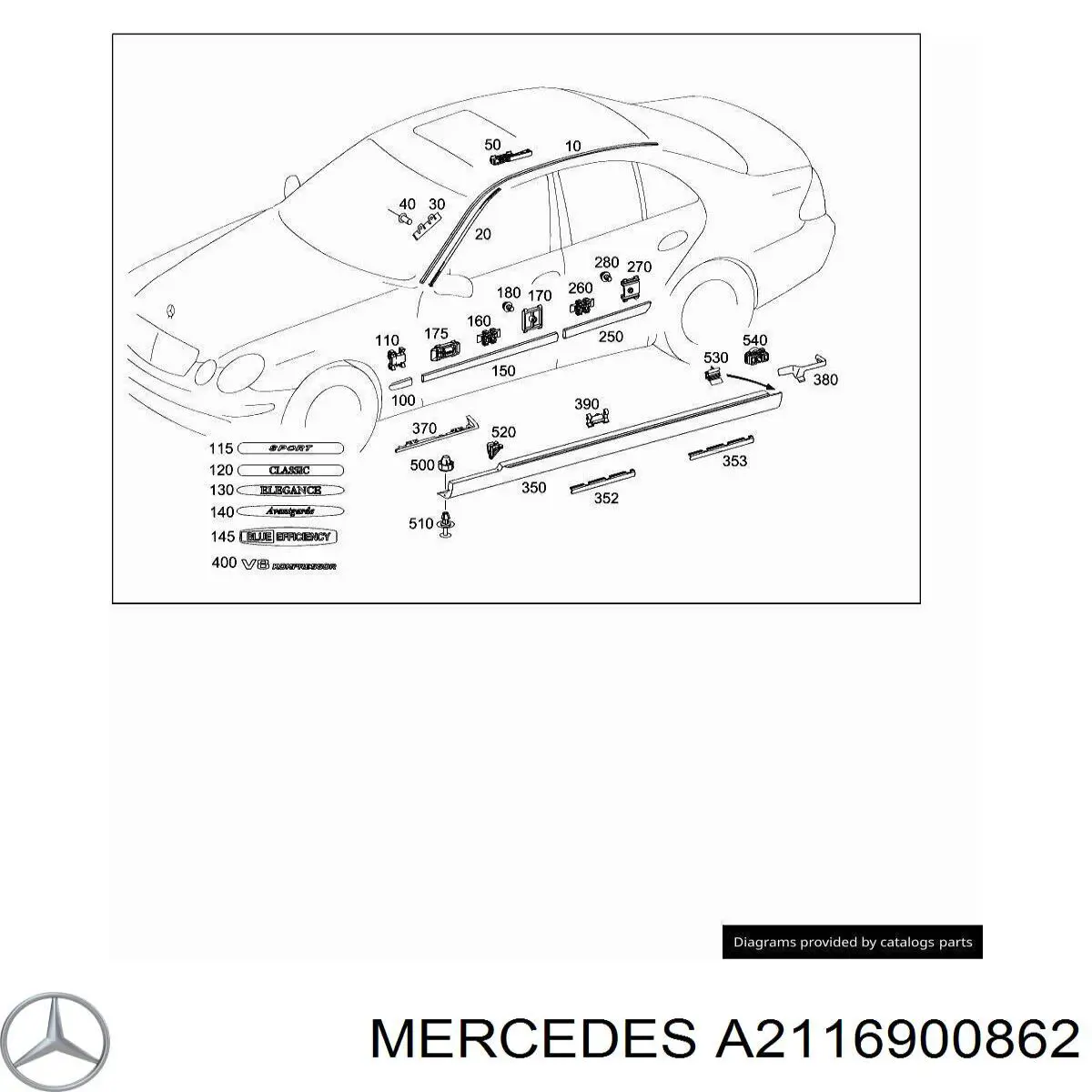 Купить A2116900862 Mercedes Молдинг крыши правый