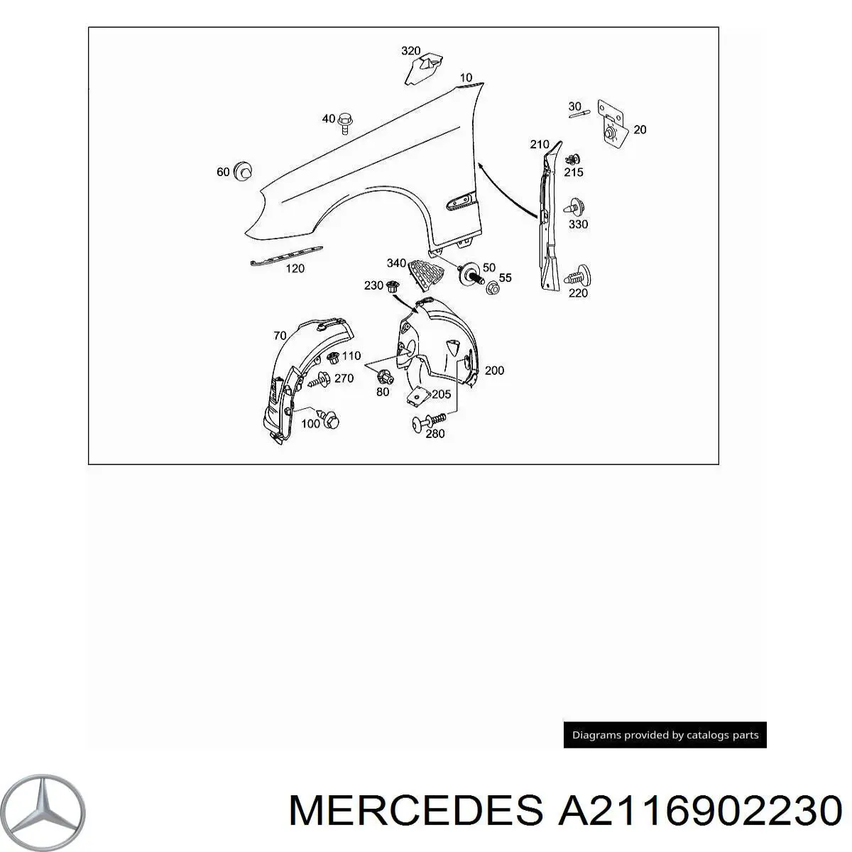 Подкрылок передний правый 2116902230 Mercedes