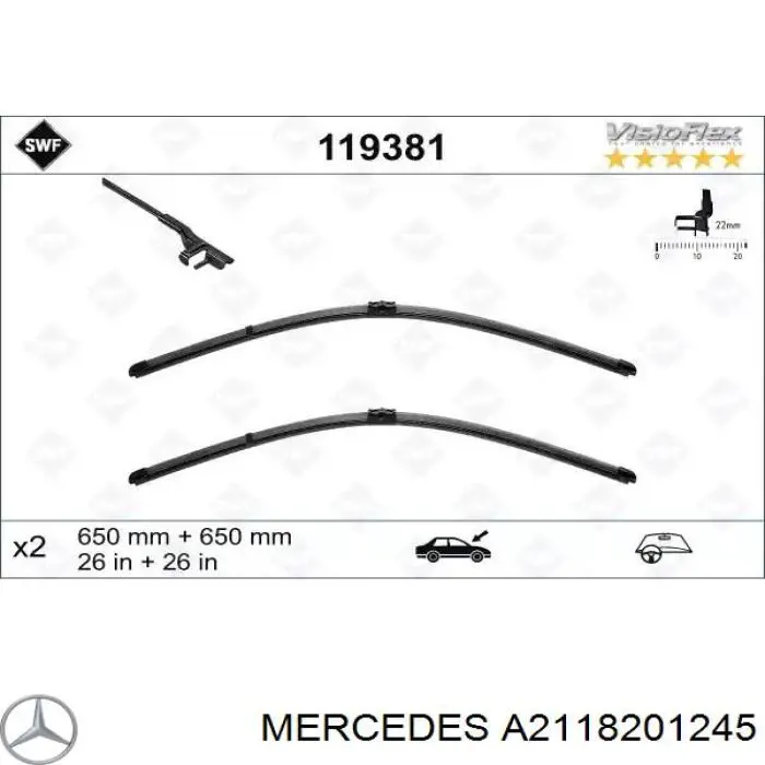 A2118201245 Mercedes щетка-дворник лобового стекла, комплект из 2 шт.