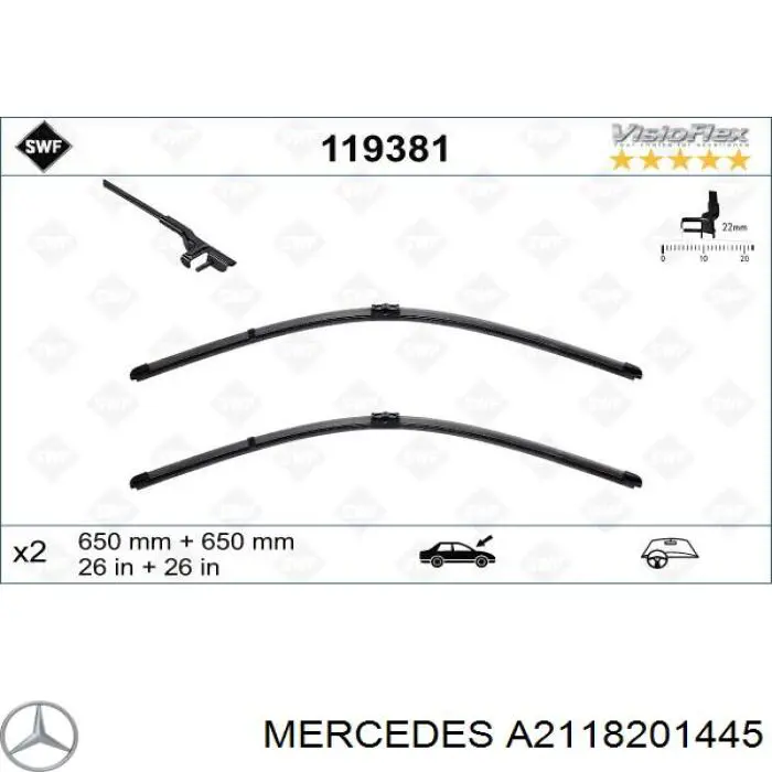 A2118201445 Mercedes щетка-дворник лобового стекла, комплект из 2 шт.