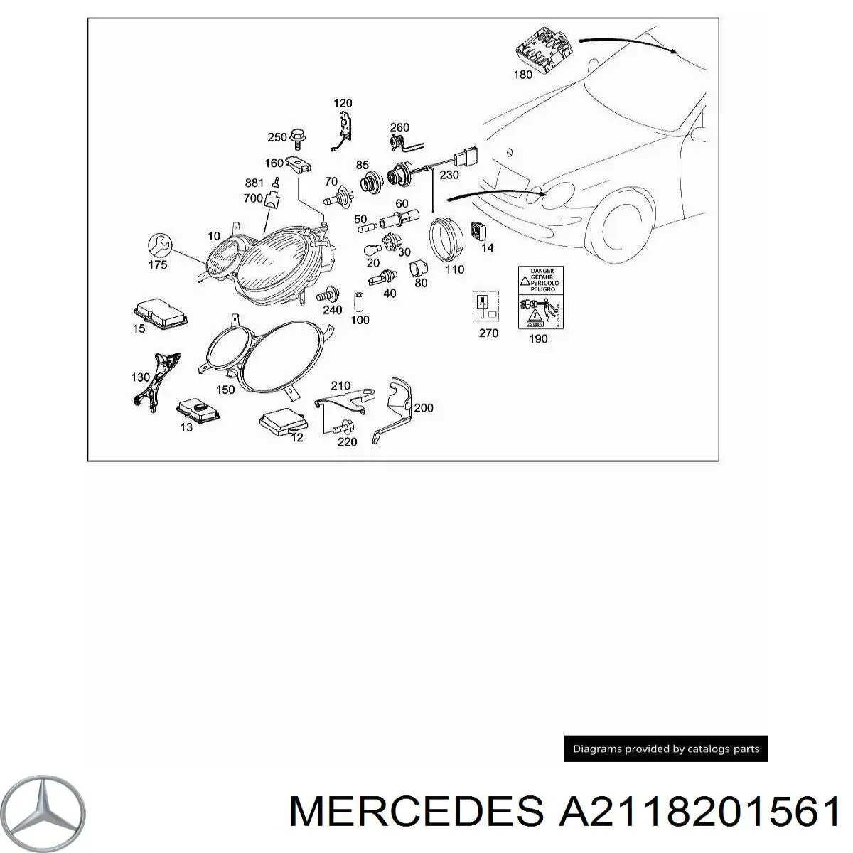 A211820156164 Mercedes фара левая