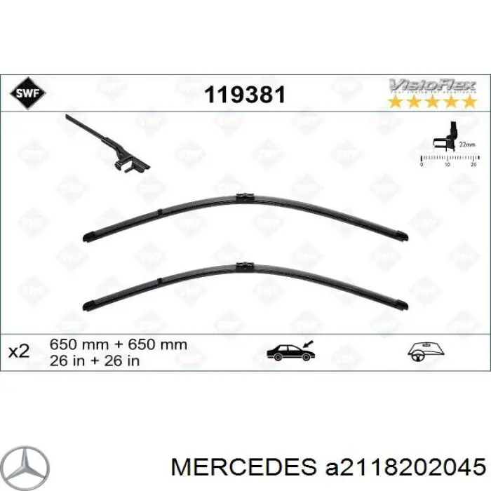A2118202045 Mercedes limpa-pára-brisas do pára-brisas, kit de 2 un.