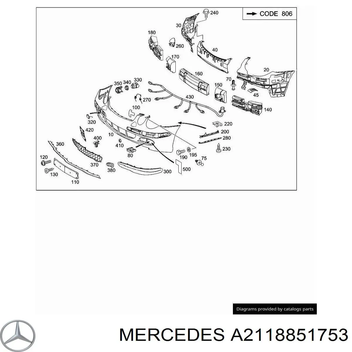 2118851753 Mercedes tampão (grelha das luzes de nevoeiro do pára-choque dianteiro esquerdo)