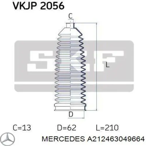 A212463049664 Mercedes bota de proteção do mecanismo de direção (de cremalheira)